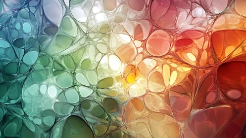 Prismatic cell-dreamscape flowing from cool dusk to fire.