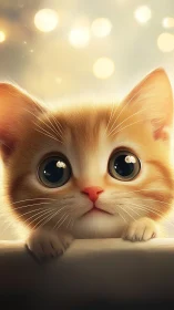 Illuminated Ginger Cat with Warm Bokeh Backdrop.