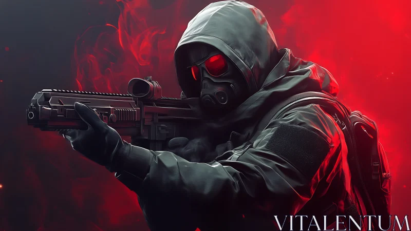 Tactical operator with shotgun in red atmospheric lighting.