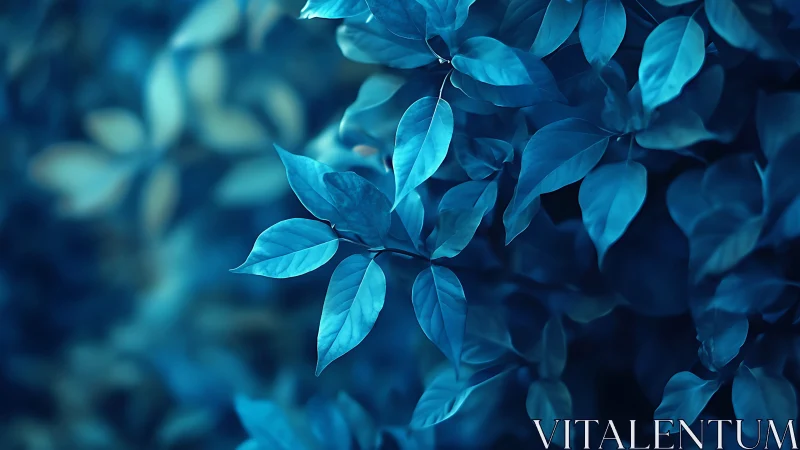 Moonlit blue leaves drifting through a quiet forest dream.