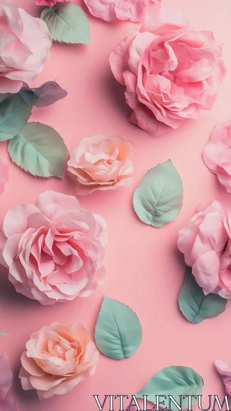 Petal Whispers: Pink Roses in Bloom on Pastel Canvas.