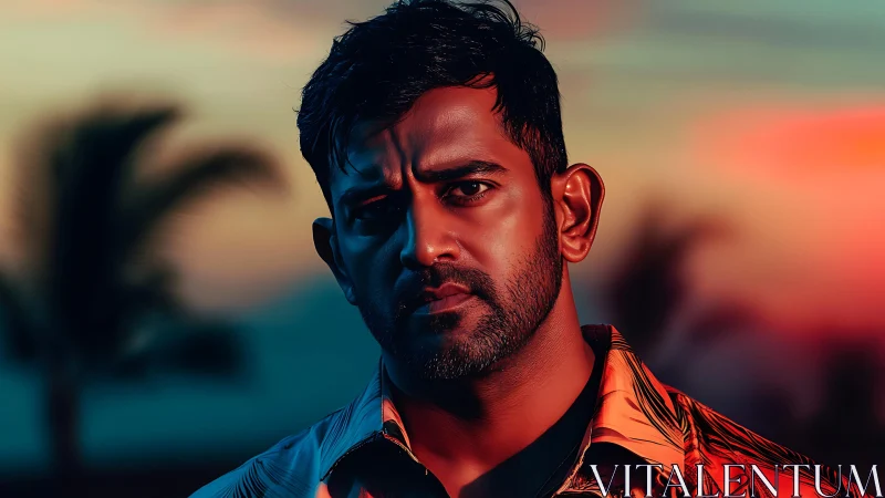 Sunset-lit portrait reveals a thoughtful man in warm focus