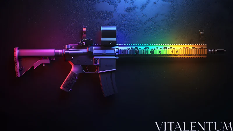 Rifle side profile under gradient neon studio lighting.