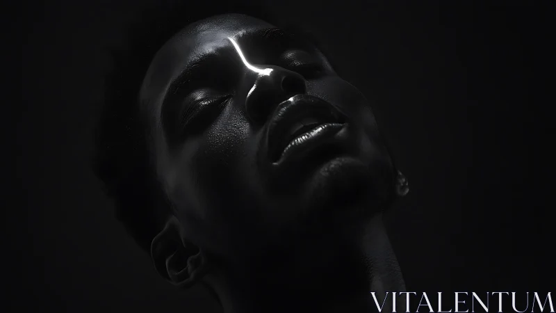 Low-key portrait with single dramatic highlight line.