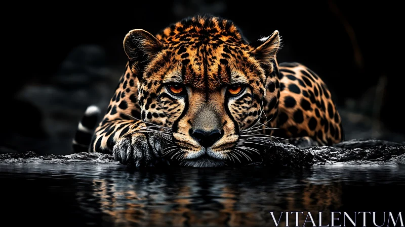 Leopard in Water with Defined Spotted Coat Pattern
