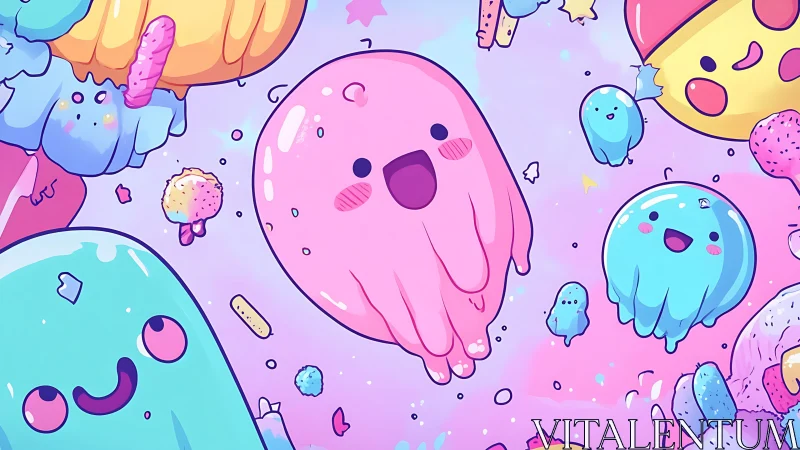 Charming Pastel Creatures Float in a Whimsical Dreamscape