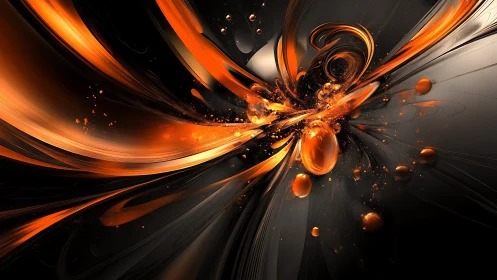 Molten comet ribbons explode across a midnight metal void