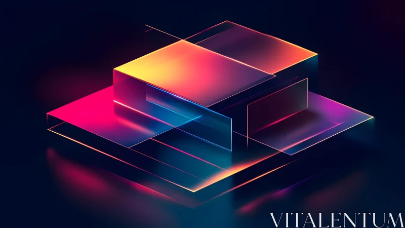 Futuristic neon glass blocks in abstract digital art composition.