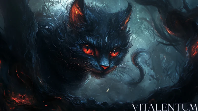 Ember-eyed forest phantom slips between tangled midnight limbs