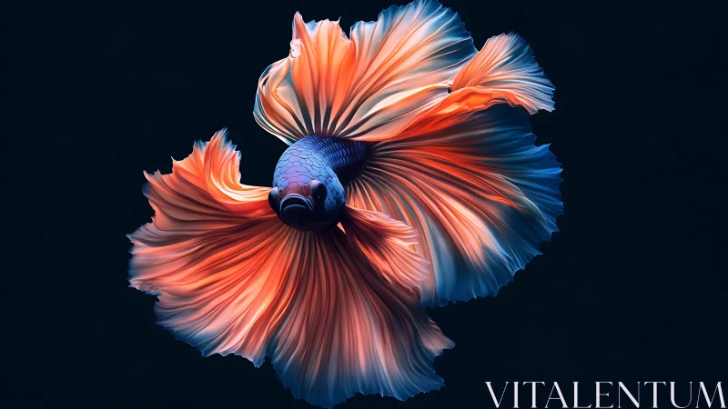 Betta fish with extended fins on dark isolated background.