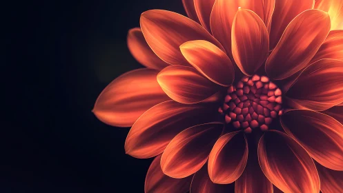 Red dahlia flower rendered with luminous petal structure against dark background.