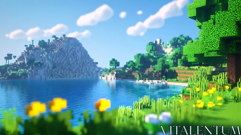 Minecraft Landscape with Mountain and Lake Shore.