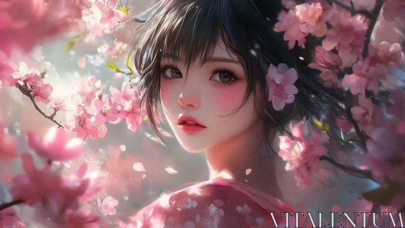 Spring blossom maiden in dreamy soft-focus petalscape.