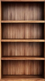 Vertical view shows four-tier wooden shelving unit structure