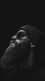 Profile portrait of bearded person in side lighting