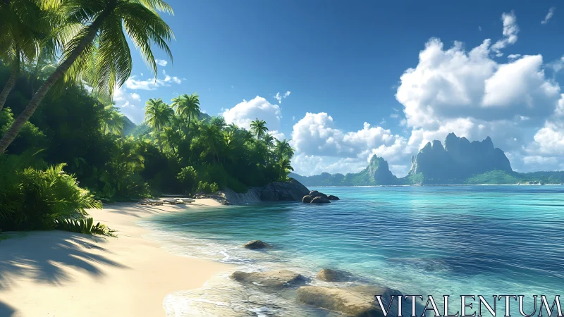 Tropical Island Paradise with Pristine Beach and Turquoise Waters.