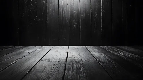 Dark wooden studio backdrop with dramatic spotlight floor.