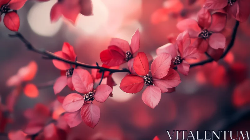 Red flowering branch with selective focus depth of field rendering