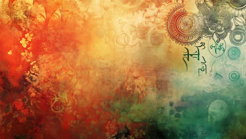 Mandala mechanics drift through a molten sunset fog of color
