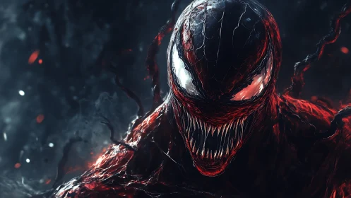 Digital painting of feral symbiotic creature in dynamic close-up.