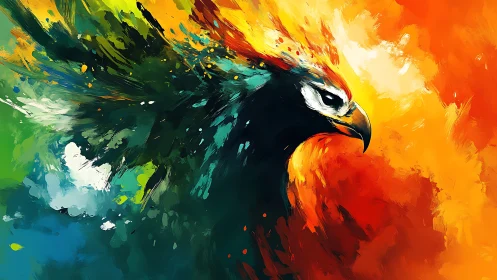 Vibrant Abstract Phoenix Illustration in Fiery and Cool Tones.
