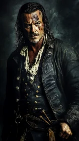 Weathered male figure in historical maritime attire portrait.