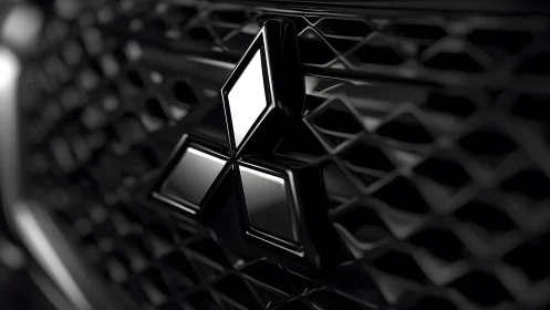 Close-up of Mitsubishi Car Grille Emblem in Modern Black Finish.