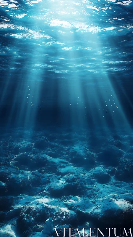 Sunshafts serenade a tranquil blue cathedral of seafloor.