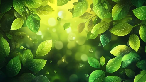 Radiant green foliage with glowing bokeh light backdrop.