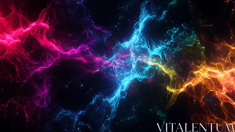 Cosmic energy streams collide in neon fractal space field.