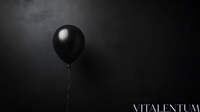 Single black balloon glows softly against moody darkness
