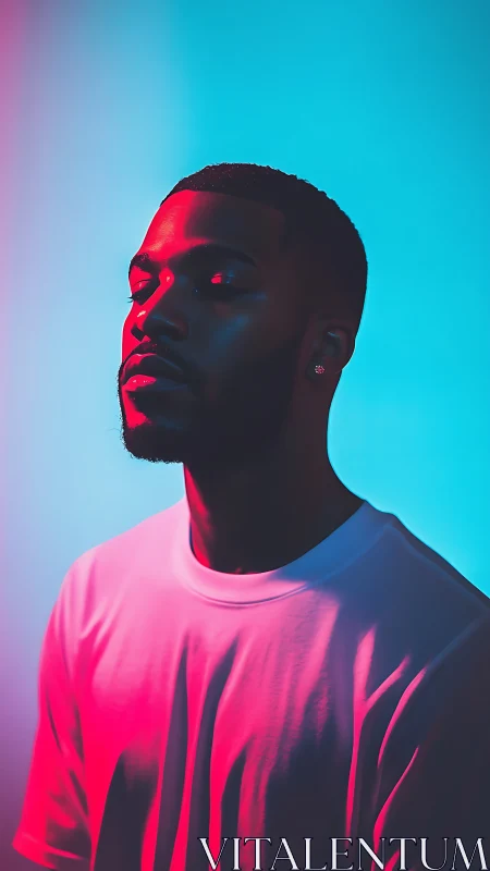 Neon quietude crowns a contemplative portrait in duo glow.