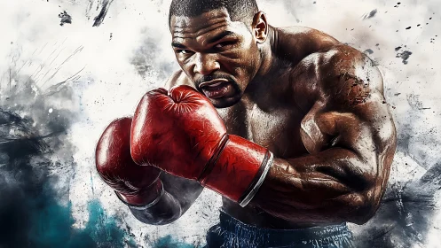 Boxer in Red Gloves, Aggressive Stance Fighting Pose.