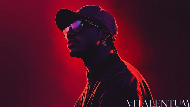 Profile illustration of man in cap with red backlighting.