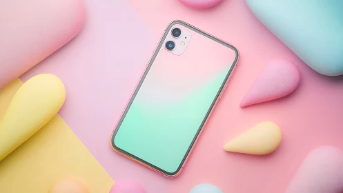 Smartphone with Gradient Display on Pastel Background.