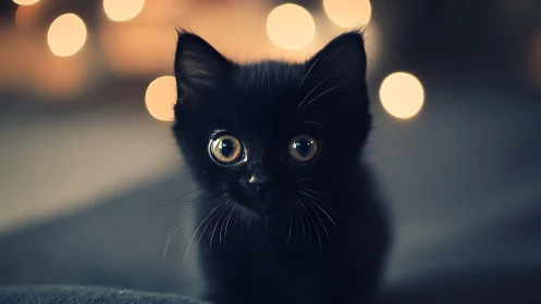 Obsidian-Eyed Phantom Peers Through Bokeh's Luminous Veil