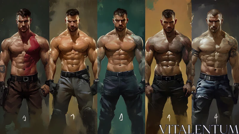 Rugged warrior lineup glowing with bold, heroic energy.