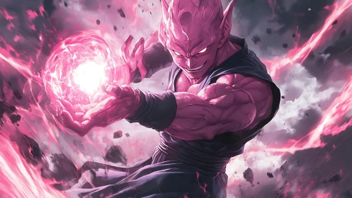 Pink energy warrior unleashes destructive power blast.