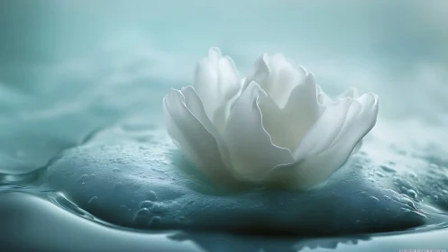 Gentle white blossom floating softly on tranquil water.