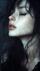 Silken shadows kiss a moonlit face in tranquil reverie.