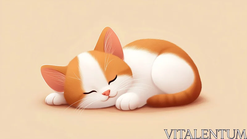 Orange and White Calico Feline in Recumbent Position with Closed Eyes