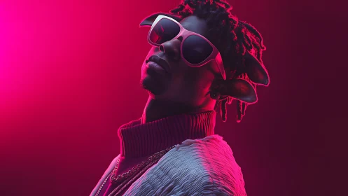 Neon portrait with anthropomorphic stylization in rim lighting.