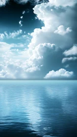 Towering sea of clouds quietly crowns the glassy horizon