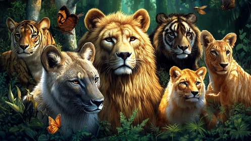 Majestic Pride: A Digital Portrait of Wild Cats in Harmony