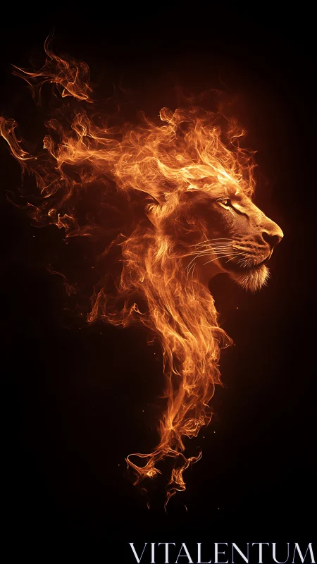 Fiery lion profile forming from swirling flames.