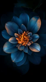 Luminous Blue Lotus with Glowing Golden Heart