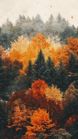 Autumn forest landscape with deciduous and coniferous trees