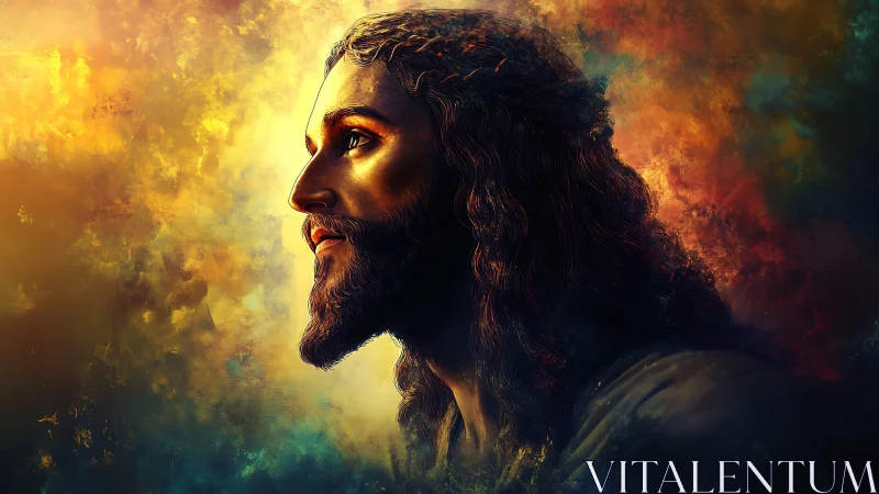 Radiant profile of a serene, reverent figure in glowing light