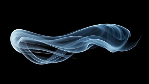 Translucent blue smoke ribbon forms fluid wave on black