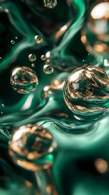 Macro fluid dynamics with reflective gold spheres in motion.